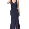 Dancing Queen - 2622 Embroidered V-Neck Dress With Slit