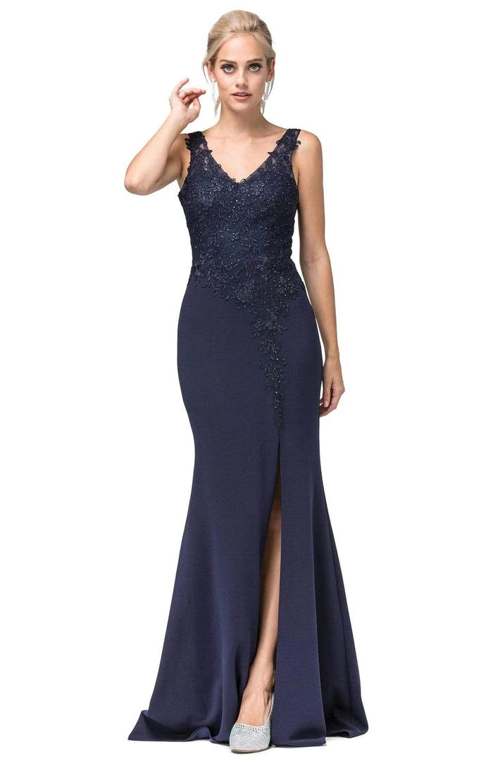 Dancing Queen - 2622 Embroidered V-Neck Dress With Slit 3 Dancing Queen - 2622 Embroidered V-Neck Dress With Slit