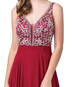 Dancing Queen - 2669 Bejeweled Sleeveless V Neck Low Scoop Back Gown Formal Gowns