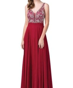 Dancing Queen - 2669 Bejeweled Sleeveless V Neck Low Scoop Back Gown Formal Gowns