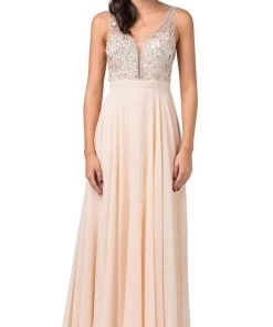 Dancing Queen - 2669 Bejeweled Sleeveless V Neck Low Scoop Back Gown Formal Gowns