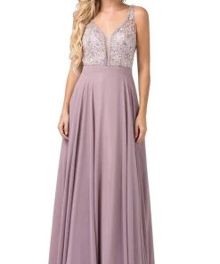Dancing Queen - 2669 Bejeweled Sleeveless V Neck Low Scoop Back Gown Formal Gowns