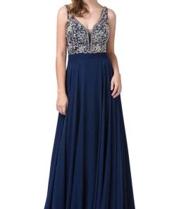 Dancing Queen - 2669 Bejeweled Sleeveless V Neck Low Scoop Back Gown Formal Gowns