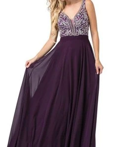 Dancing Queen - 2669 Bejeweled Sleeveless V Neck Low Scoop Back Gown Formal Gowns
