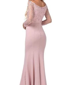 Dancing Queen - 2672 Bateau Neck Sheer Sleeves Embellished Bodice Fitted Long Dress - 1 Pc Navy In Size M Available 7 Dancing Queen - 2672 Bateau Neck Sheer Sleeves Embellished Bodice Fitted Long Dress - 1 Pc Navy In Size M Available