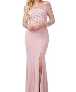 Dancing Queen - 2672 Bateau Neck Sheer Sleeves Embellished Bodice Fitted Long Dress - 1 Pc Navy In Size M Available 6 Dancing Queen - 2672 Bateau Neck Sheer Sleeves Embellished Bodice Fitted Long Dress - 1 Pc Navy In Size M Available