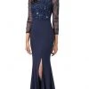 Dancing Queen - 2672 Bateau Neck Sheer Sleeves Embellished Bodice Fitted Long Dress - 1 Pc Navy In Size M Available 2 Dancing Queen - 2672 Bateau Neck Sheer Sleeves Embellished Bodice Fitted Long Dress - 1 Pc Navy In Size M Available