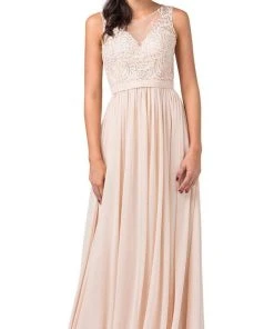 Dancing Queen - 2677 Illusion Neckline Beaded Lace Bodice Chiffon Gown Formal Gowns