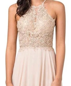 Formal Gowns Dancing Queen - 2716 Lace Applique Halter A-line Dress