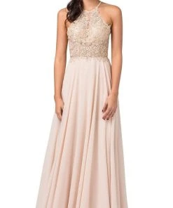 Formal Gowns Dancing Queen - 2716 Lace Applique Halter A-line Dress