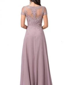 Dancing Queen - 2757 Short Sleeve Jewel Appliqued A-Line Gown Formal Gowns
