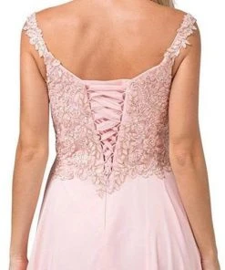 Dancing Queen - 2818 Beaded Lace Bodice Lace-Up Back Chiffon Gown