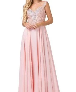 Dancing Queen - 2818 Beaded Lace Bodice Lace-Up Back Chiffon Gown