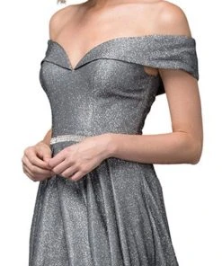 Dancing Queen - 2824 Iridescent Off Shoulder Gown With High Slit Formal Gowns