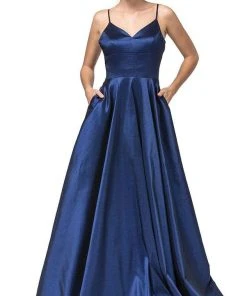 Dancing Queen - 2825 V-Neck Pleated A-Line Evening Gown 5 Dancing Queen - 2825 V-Neck Pleated A-Line Evening Gown