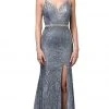 Dancing Queen - 2826 Glitter Plunging V Neck Gown With Slit