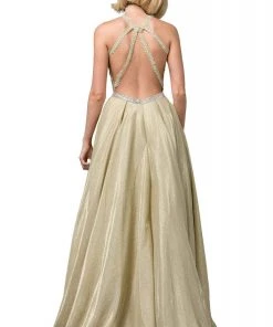 Dancing Queen - 2829 Embroidered Halter Neck Ballgown