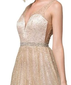 Dancing Queen - 2834 Plunging V-Neck A-Line Evening Gown