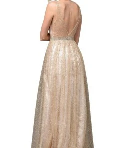 Dancing Queen - 2834 Plunging V-Neck A-Line Evening Gown