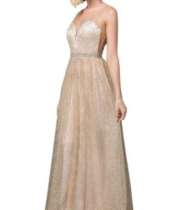 Dancing Queen - 2834 Plunging V-Neck A-Line Evening Gown