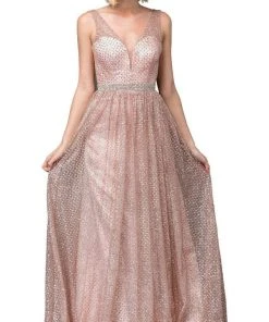 Dancing Queen - 2834 Plunging V-Neck A-Line Evening Gown