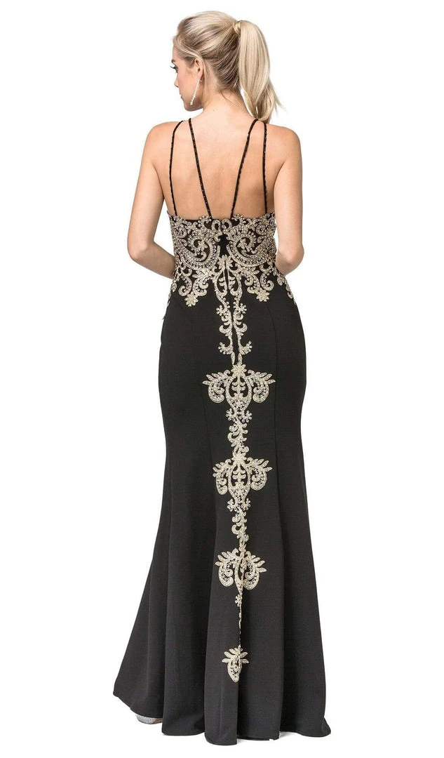 Dancing Queen - 2836 Appliqued Halter Gown With Slit 4 Dancing Queen - 2836 Appliqued Halter Gown With Slit