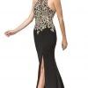 Dancing Queen - 2836 Appliqued Halter Gown With Slit