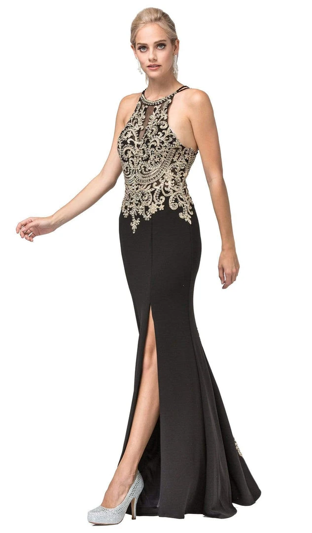 Dancing Queen - 2836 Appliqued Halter Gown With Slit 3 Dancing Queen - 2836 Appliqued Halter Gown With Slit