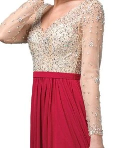 Dancing Queen - 2839 Long Sleeve Beaded Bodice A-Line Dress Formal Gowns
