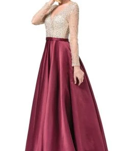 Dancing Queen - 2840 Long Sleeve Beaded Satin Dress Formal Gowns