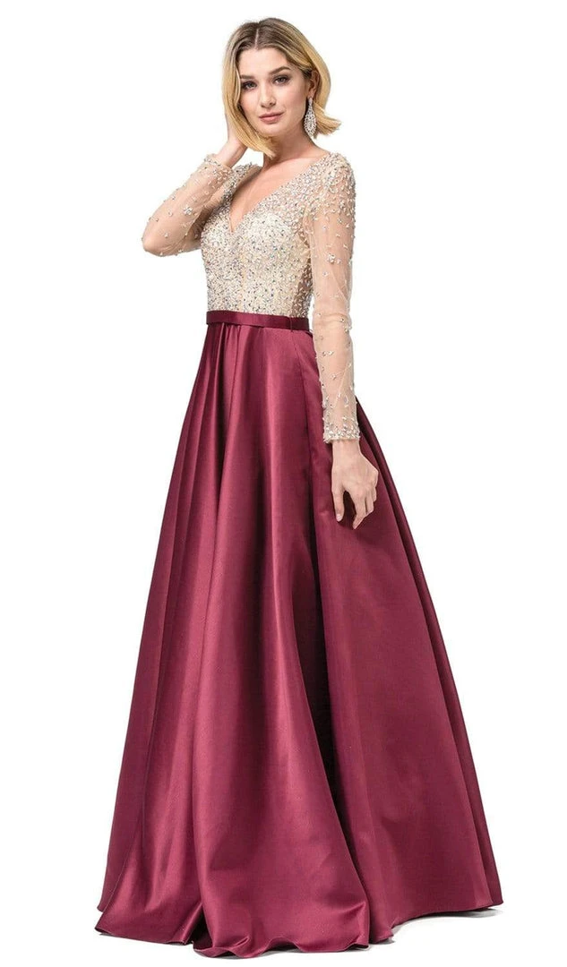 Dancing Queen - 2840 Long Sleeve Beaded Satin Dress Formal Gowns 3 Dancing Queen - 2840 Long Sleeve Beaded Satin Dress Formal Gowns