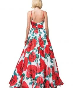Dancing Queen - 2845 Floral Ruched V-Neck Ballgown