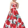 Dancing Queen - 2845 Floral Ruched V-Neck Ballgown