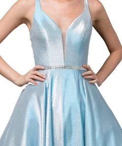 Formal Gowns Dancing Queen - 2853 Plunging V Neck Beaded Back Pleated Ballgown