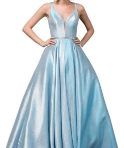 Formal Gowns Dancing Queen - 2853 Plunging V Neck Beaded Back Pleated Ballgown