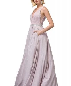 Formal Gowns Dancing Queen - 2880 Embroidered Deep V-neck Ballgown