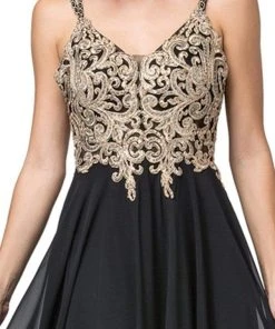 Dancing Queen - 2890 Embroidered Plunging V-neck A-line Dress