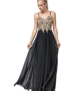 Dancing Queen - 2890 Embroidered Plunging V-neck A-line Dress