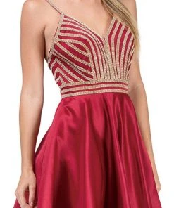 Dancing Queen - 3009 Beaded V-neck A-line Homecoming Dress Cocktail Dresses