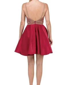 Dancing Queen - 3009 Beaded V-neck A-line Homecoming Dress Cocktail Dresses