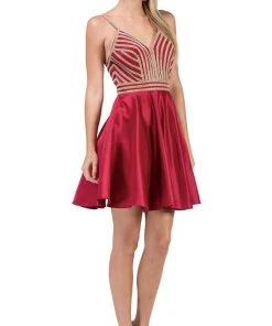 Dancing Queen - 3009 Beaded V-neck A-line Homecoming Dress Cocktail Dresses