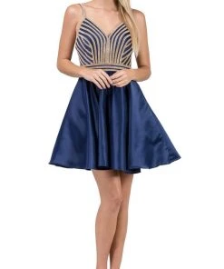 Dancing Queen - 3009 Beaded V-neck A-line Homecoming Dress Cocktail Dresses