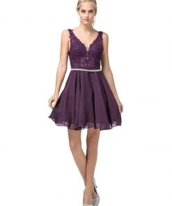Dancing Queen - 3011 Plunging V-Neck Lace Bodice Homecoming Dress Cocktail Dresses 16 Dancing Queen - 3011 Plunging V-Neck Lace Bodice Homecoming Dress Cocktail Dresses