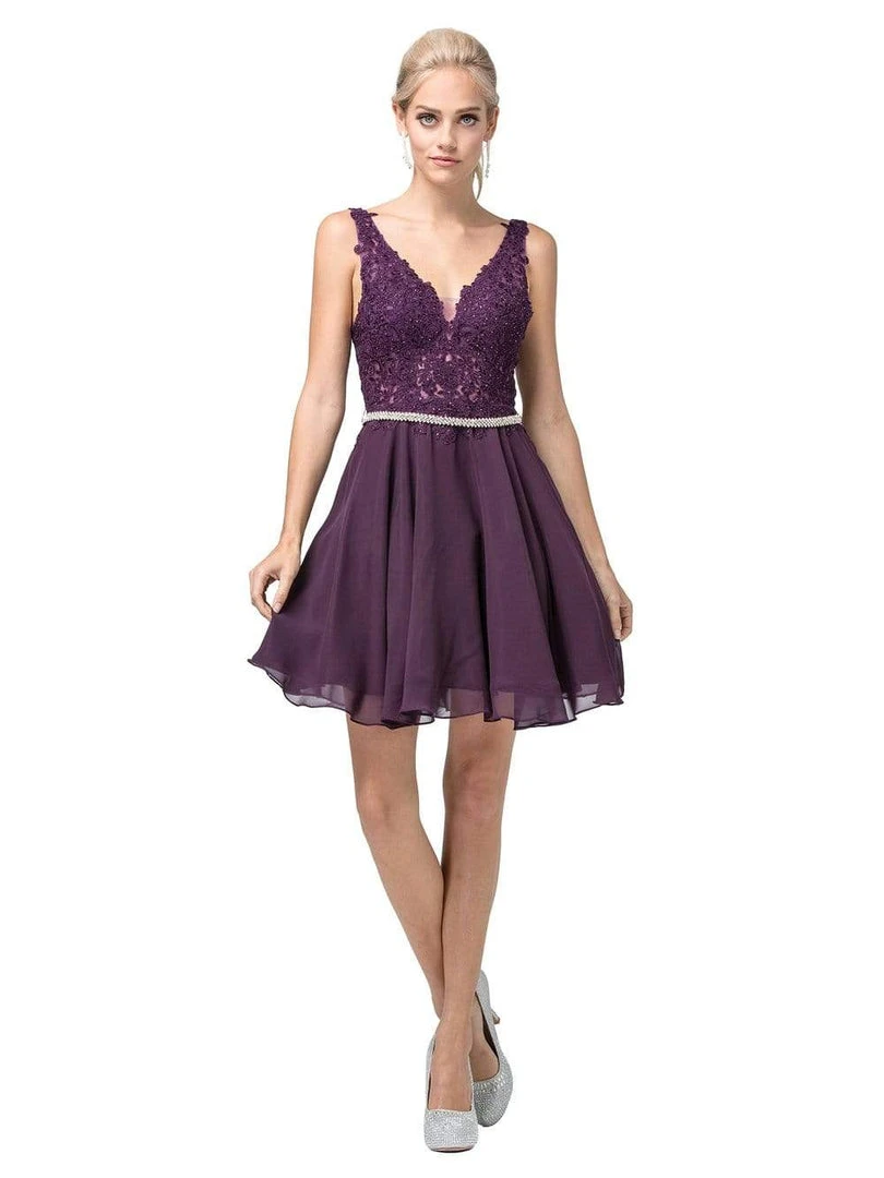 Dancing Queen - 3011 Plunging V-Neck Lace Bodice Homecoming Dress Cocktail Dresses 9 Dancing Queen - 3011 Plunging V-Neck Lace Bodice Homecoming Dress Cocktail Dresses