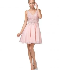 Dancing Queen - 3011 Plunging V-Neck Lace Bodice Homecoming Dress Cocktail Dresses 12 Dancing Queen - 3011 Plunging V-Neck Lace Bodice Homecoming Dress Cocktail Dresses
