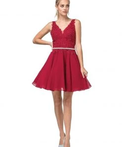 Dancing Queen - 3011 Plunging V-Neck Lace Bodice Homecoming Dress Cocktail Dresses 13 Dancing Queen - 3011 Plunging V-Neck Lace Bodice Homecoming Dress Cocktail Dresses
