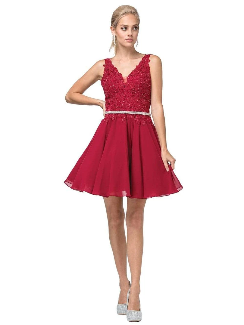 Dancing Queen - 3011 Plunging V-Neck Lace Bodice Homecoming Dress Cocktail Dresses 6 Dancing Queen - 3011 Plunging V-Neck Lace Bodice Homecoming Dress Cocktail Dresses