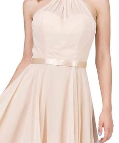 Dancing Queen - 3013 Halter Style Sleeveless Chiffon Cocktail Dress