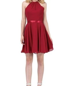 Dancing Queen - 3013 Halter Style Sleeveless Chiffon Cocktail Dress