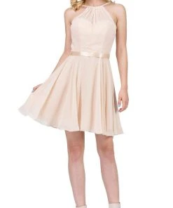 Dancing Queen - 3013 Halter Style Sleeveless Chiffon Cocktail Dress